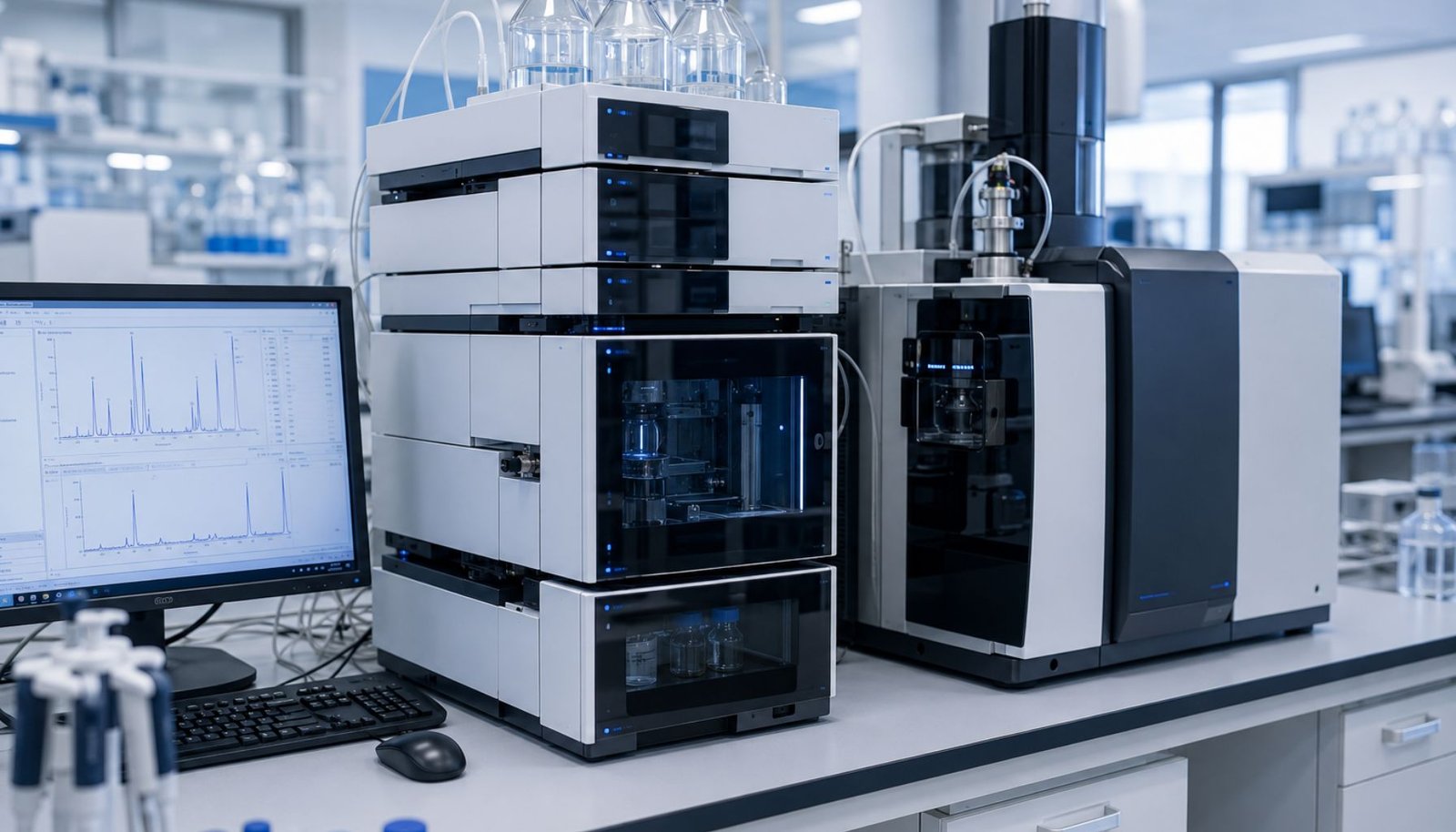 Laboratory equipment used for peptide analysis within the peptideonline.eu ISO-certified lab